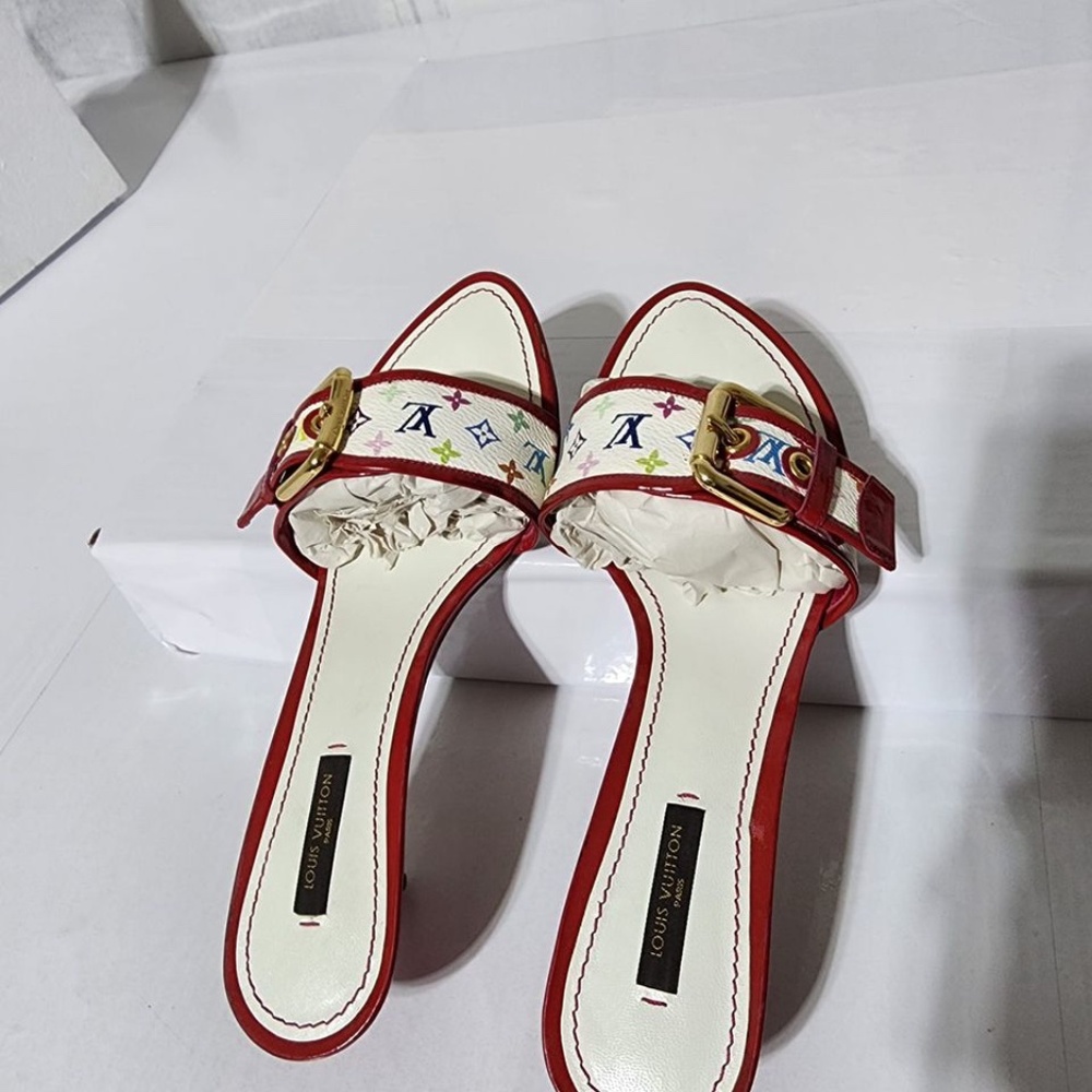 Authentic LOUIS VUITTON Monogram Canvas Slides White/Multicolored Size 39.5 - Picture 3 of 14